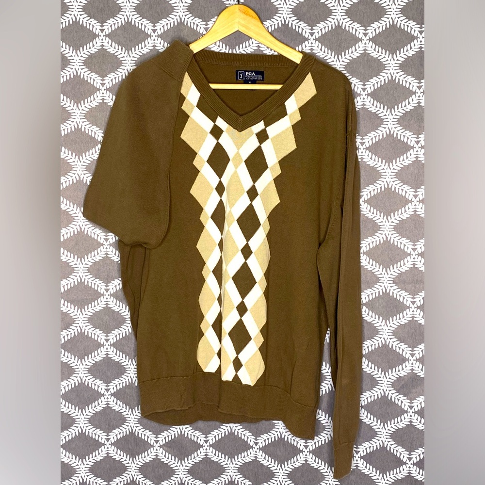 PGA tour argyle v neck wool  sweater